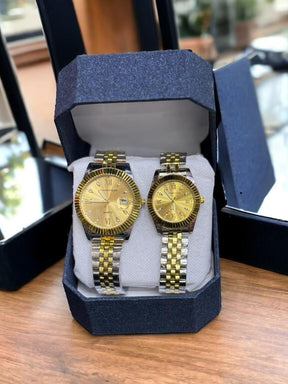 Stylish Quartz Couple Watch -2 Pcs Chain Strap Design